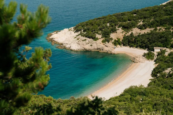 Idyllic Lonely Remote Beach Vacations Escape Sveti Stefan Beach Croatia — 图库照片