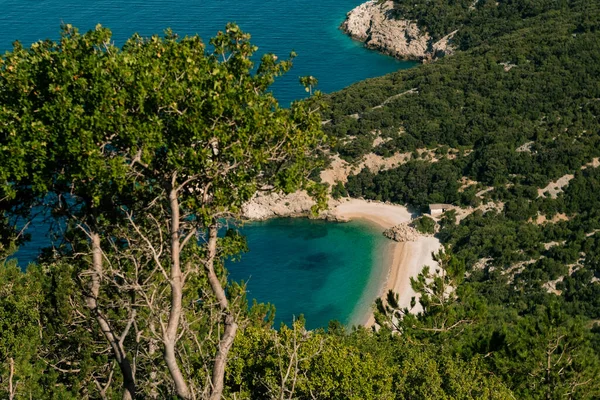 Idyllic Lonely Remote Beach Vacations Escape Sveti Stefan Beach Croatia — 图库照片