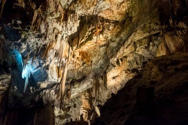 Slovenya 'nın en büyük mağara sistemlerinden biri olan Postojna mağarası dikitleri ve sarkıtları