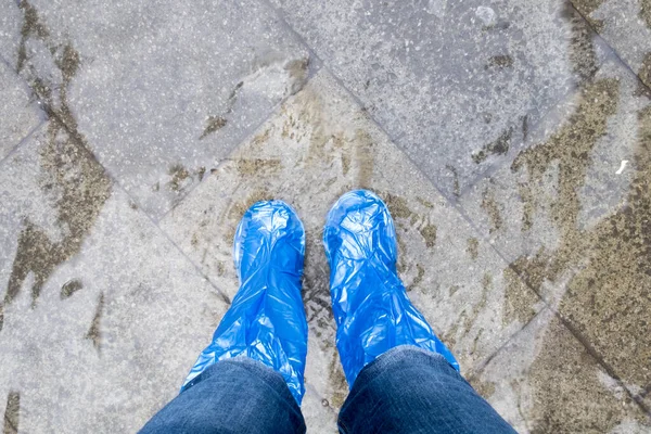 Heavy Rain Main Square Venice Italy Famous San Marco Goes — Stock Photo, Image