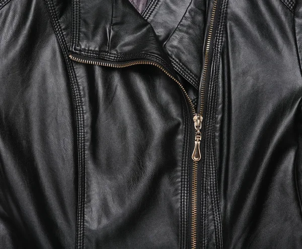 Texture Leather Black Jacket Zipper — Stock Photo, Image