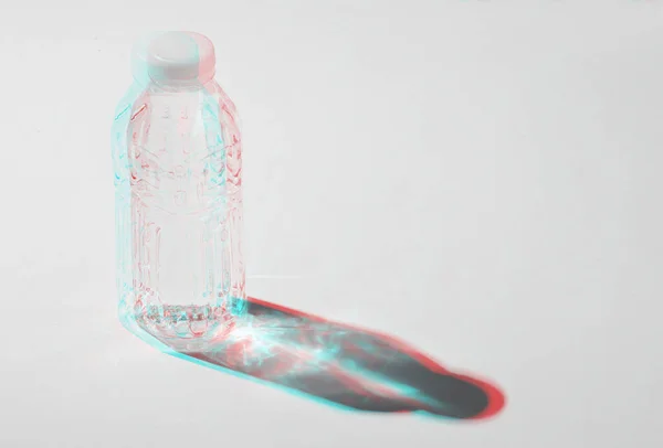 Transparent Plastic Bottle Water White Background Glitch Effect — Zdjęcie stockowe