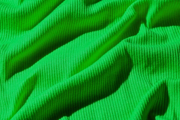 Fond Tissu Néon Vert Froissé Texture Gros Plan — Photo