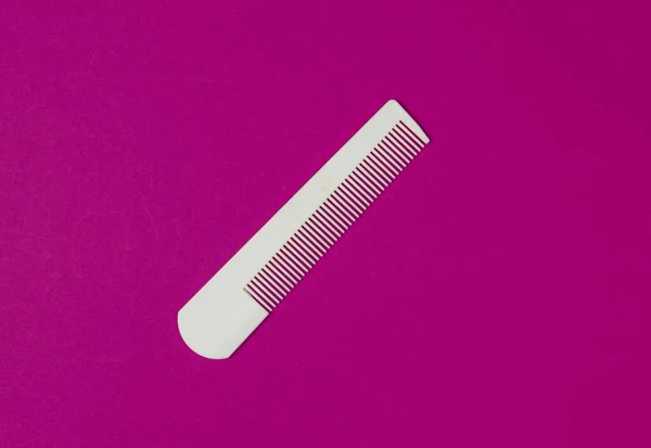White Plastic Comb Pink Background Hair Care Beauty Concept Top — Stock Photo, Image
