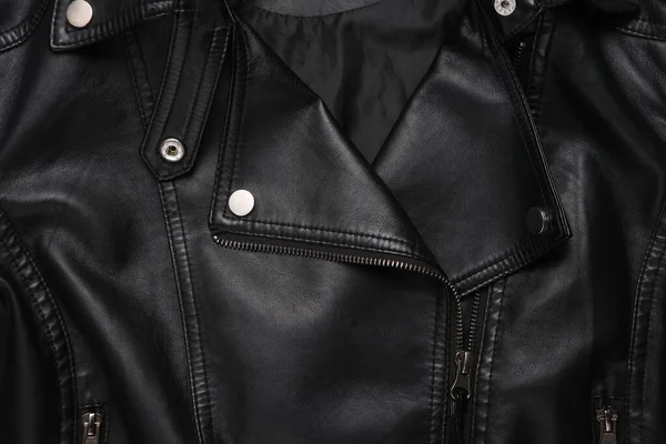 Close up collar of leather biker jacket