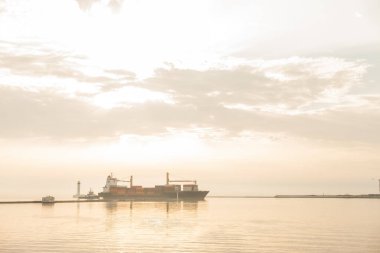 Denizde konteynır taşıyan kargo gemisi (konteyner gemisi)