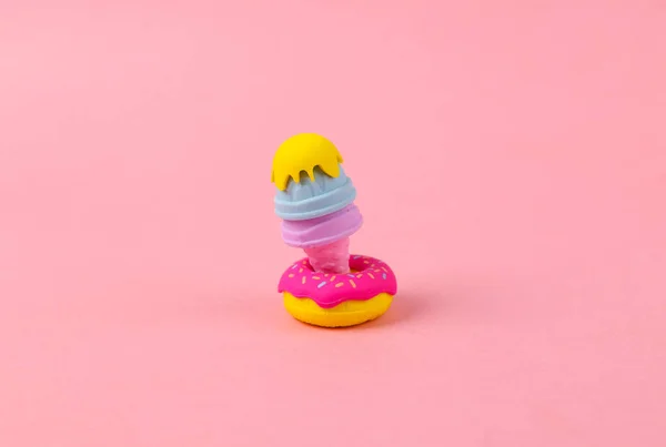 Plastic Model Donut Ice Cream Pink Background Minimal Food Concept — Foto de Stock