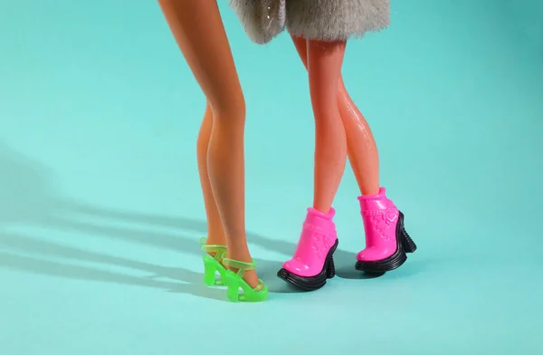 Legs Two Doll Girls Trendy Shoes Blue Background Lgbt Concept — Foto de Stock