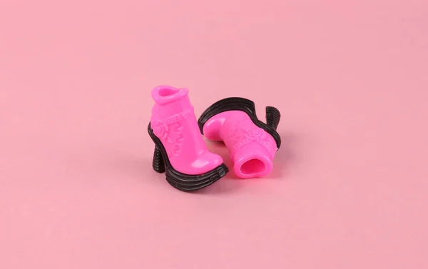 Trendy Doll Boots Pink Background Minimal Fashion Layout — Stock Photo, Image
