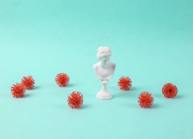 Venüs ve virüs moleküllerinin antik heykeli. En küçük yerleşim