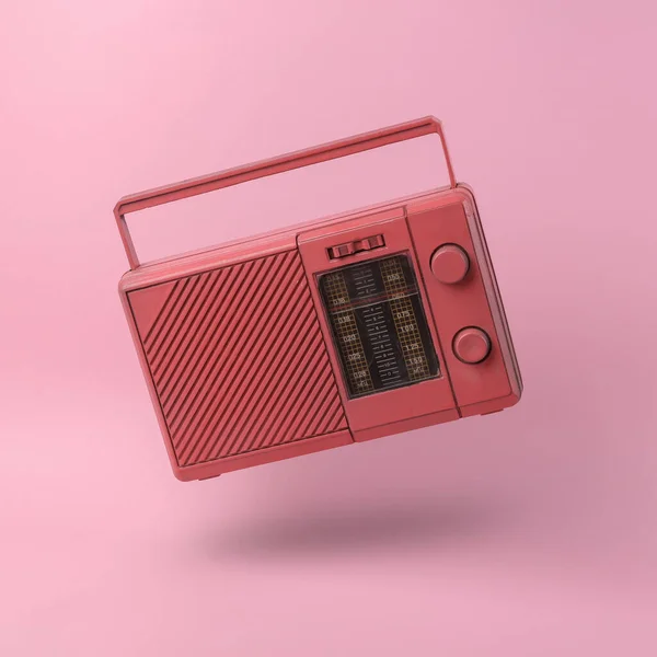 Zwevende Roze Radio Ontvanger Roze Achtergrond Met Schaduw — Stockfoto