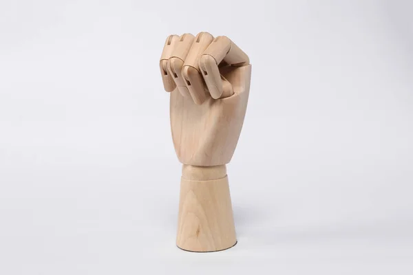 Wooden Hand Fist White Background — Stock Photo, Image