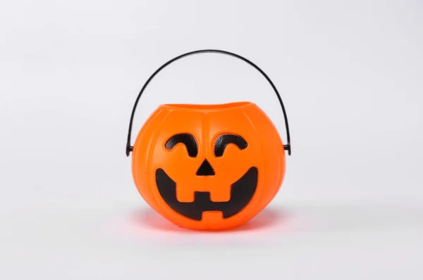 Orange Plastic Trick Treat Candy Bucket Jack Lantern Halloween Pumpkin — Stok fotoğraf