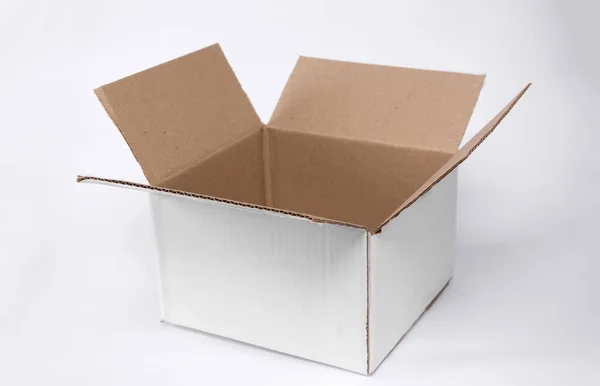 Empty Cardboard Box Mockup Isolated White Background — 图库照片