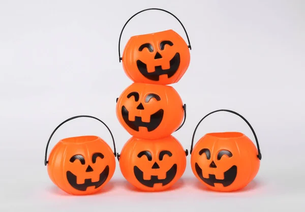 Stack Plastic Jack Lantern Candy Buckets Halloween Trick Treat — Stok fotoğraf