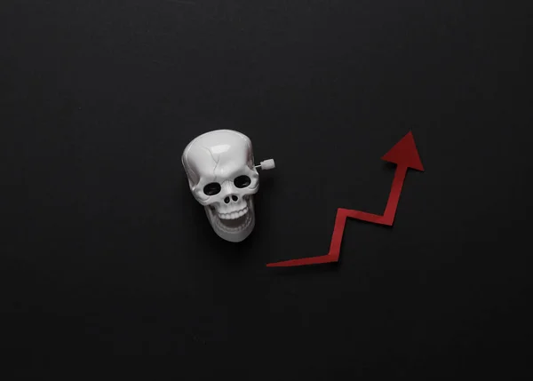 Increase Mortality Statistics Skull Growth Arrow Black Background — Stock Photo, Image