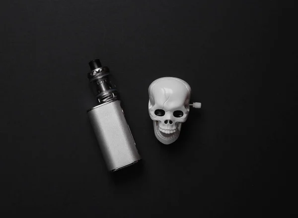 Harm Smoking Concept Vaping Device Skull Black Background — Stockfoto