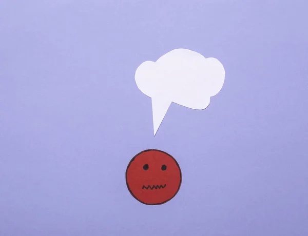 Negative Feedback Sad Face Icon Dialogue Bubble Purple Background — Stock Photo, Image