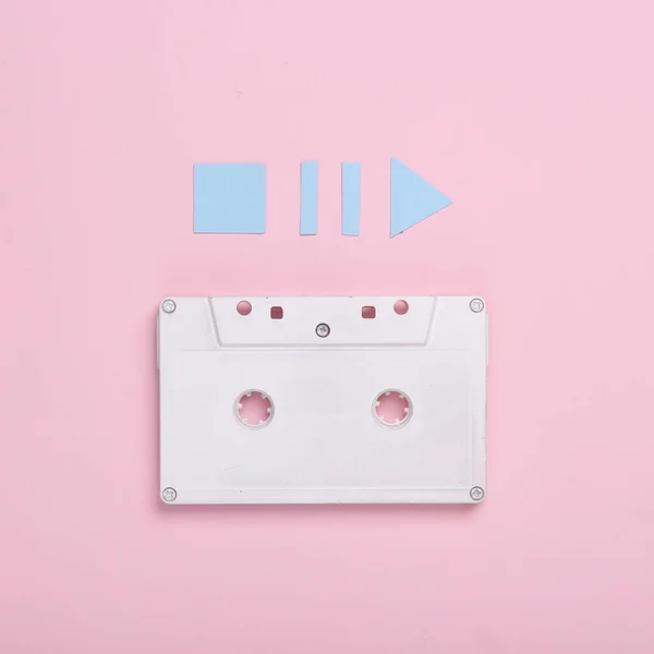 Audio Cassette Icons Start Stop Pause Media Player Pink Background — Stock Photo, Image