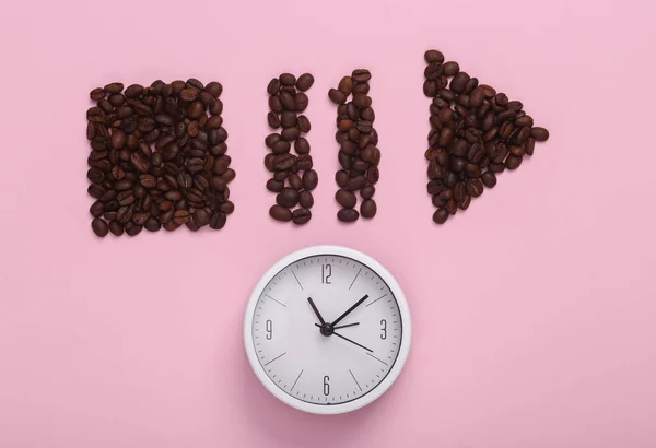 Grains Café Forme Début Arrêt Pause Icônes Lecteur Multimédia Horloge — Photo
