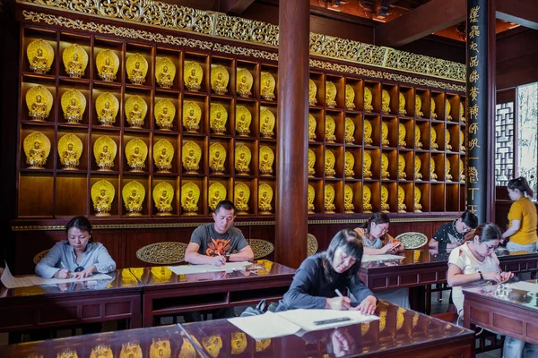 Xangai China Setembro 2018 Calígrafos Especialistas Templo Buda Jade — Fotografia de Stock