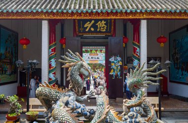 Hoi An, Vietnam - November 21, 2019: The courtyard of a temple in the old town