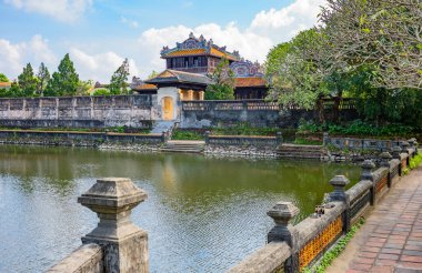 Hue, Vietnam - November 22, 2019: Imperial Citadel, the  Ngoc Dich Lake