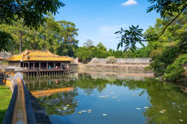 Hue, Vietnam - November 22, 2019: The Tu Duc Imperial Mausoleum architectures and lake
