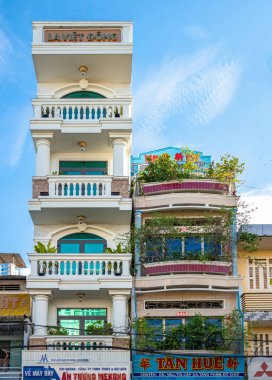 Cai Rang, Vietnam - November 25, 2019: Town center, the narrow vertical condominiums typical of Vietnam