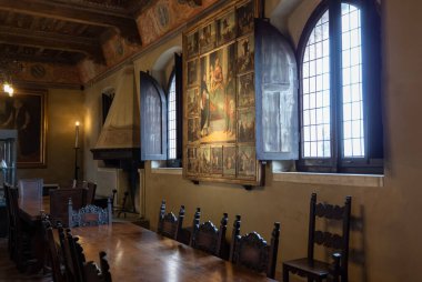 Gradara, İtalya - 29 Mayıs 2018: Malatesta Kalesi Mastio Salonu