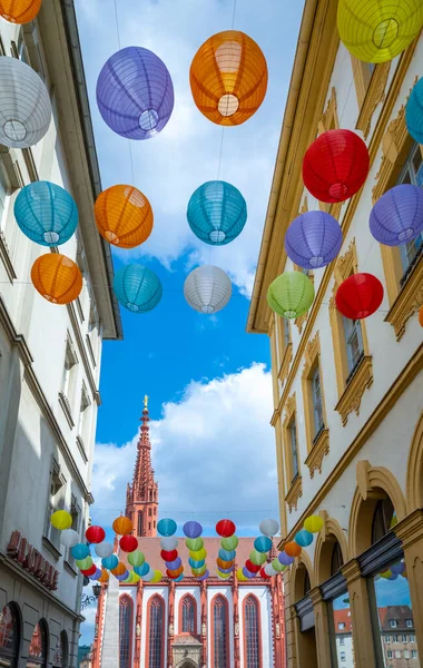 Wurzburg Germany July 2021 Alley Colorful Balloons Leading Marienkapelle Gothic — Foto de Stock