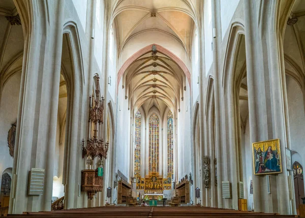 Rothenburg ob der Tauber, Germany - July 20, 2021: The naveof  the St.Jakobs Lutheran church