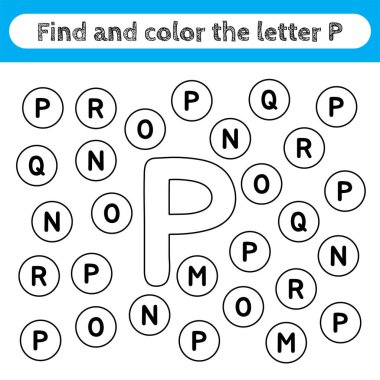 Çocukların çalışma çizelgelerini öğrenmek, harfleri bulmak ve boyamak. Okul öncesi çocuklar için düzenlenebilir eğitim oyunu, alfabe şekillerini tanımak. Çocuk aktiviteleri için basit bir düz vektör. P harfi.