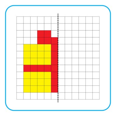 Çocuklar için resim yansıtma eğitici bir oyun. Anaokulu aktiviteleri için simetri ödevlerini tamamlamayı öğren. Renkli şebeke sayfaları, görsel algı ve piksel sanat. Kırmızı kurdeleli hediye kutusunu bitir..