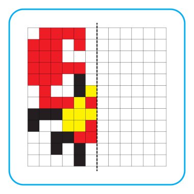 Çocuklar için resim yansıtma eğitici bir oyun. Anaokulu aktiviteleri için simetri ödevlerini tamamlamayı öğren. Renkli şebeke sayfaları, görsel algı ve piksel sanat. Kırmızı Pençe Yengeç resmini tamamla.