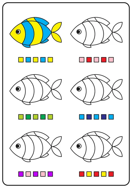 Instructional Coloring Pages Educational Games Children Printable Preschool Activity Worksheets — Stock Vector