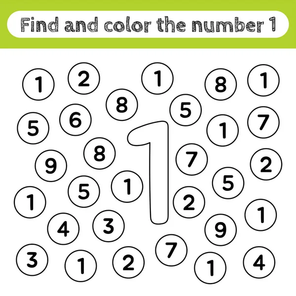 Learning Worksheets Kids Find Color Numbers Editable Educational Game Preschooler — Stock Vector