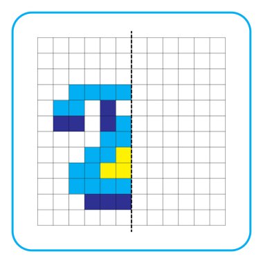 Çocuklar için resim yansıtma eğitim oyunu. Anaokulu aktiviteleri için simetrik çalışma tablolarını tamamlamayı öğren. Renkli şebeke sayfaları, görsel algı ve piksel sanat. Eski sabit telefonu bitir.