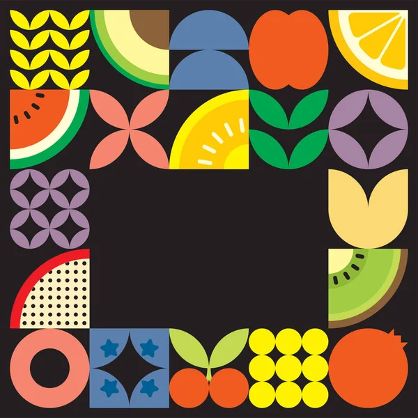 Geometric Summer Fresh Fruit Cut Artwork Poster Colorful Simple Shapes — Stock Vector
