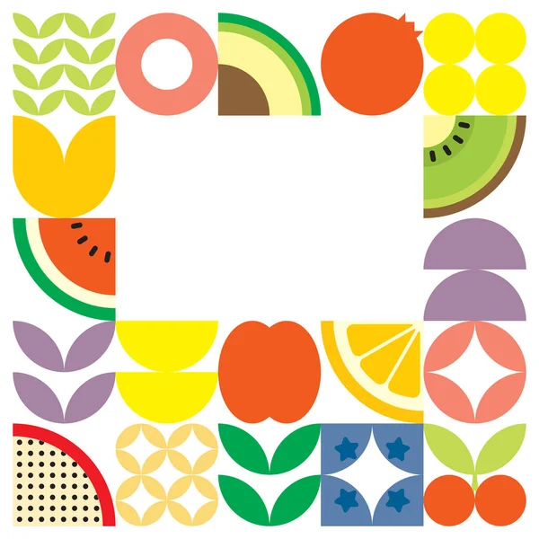 Γεωμετρική Αφίσα Φρεσκοκομμένων Φρούτων Του Καλοκαιριού Πολύχρωμα Απλά Σχήματα Σκανδιναβικό — Διανυσματικό Αρχείο