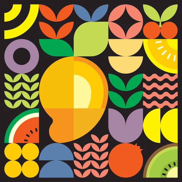 Geometric Summer Fresh Fruit Cut Artwork Poster Colorful Simple Shapes — Vector de stock