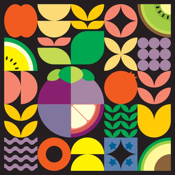 Geometric Summer Fresh Fruit Artwork Poster Colorful Simple Shapes Scandinavian — Stock Vector