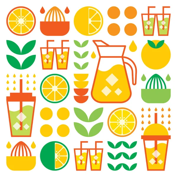 Simple Flat Illustration Abstract Shapes Citrus Fruits Lemons Lemonade Limes — Stock Vector