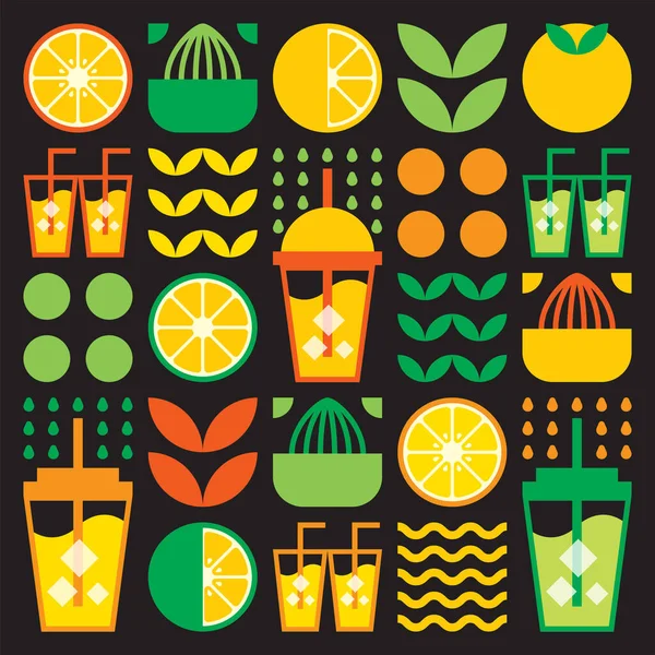 Simple Flat Illustration Abstract Shapes Citrus Fruits Lemons Grapefruit Lemonade — Stock vektor