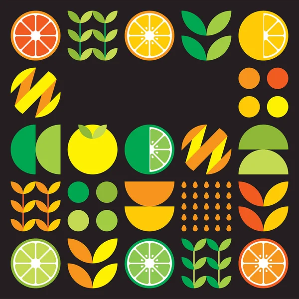 Minimalist Flat Vector Frame Citrus Fruit Symbol Simple Geometric Illustration — Stock vektor