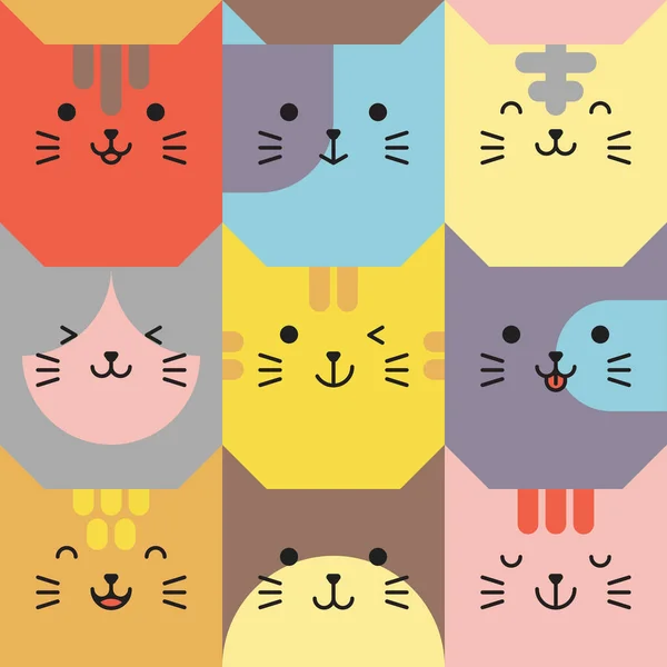 Conjunto Vários Avatares Expressões Faciais Gato Adorável Bonito Bebê Animal — Vetor de Stock