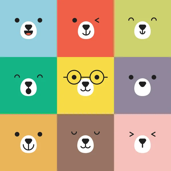 Conjunto Várias Expressões Faciais Urso Avatar Adorável Bonito Bebê Animal —  Vetores de Stock