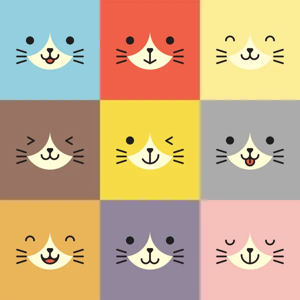 Ensemble Divers Avatars Expressions Faciales Chat Adorable Illustration Vecteur Tête — Image vectorielle