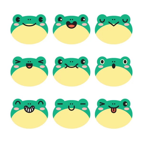 Set Von Verschiedenen Avataren Der Mimik Des Grünen Frosches Entzückende — Stockvektor