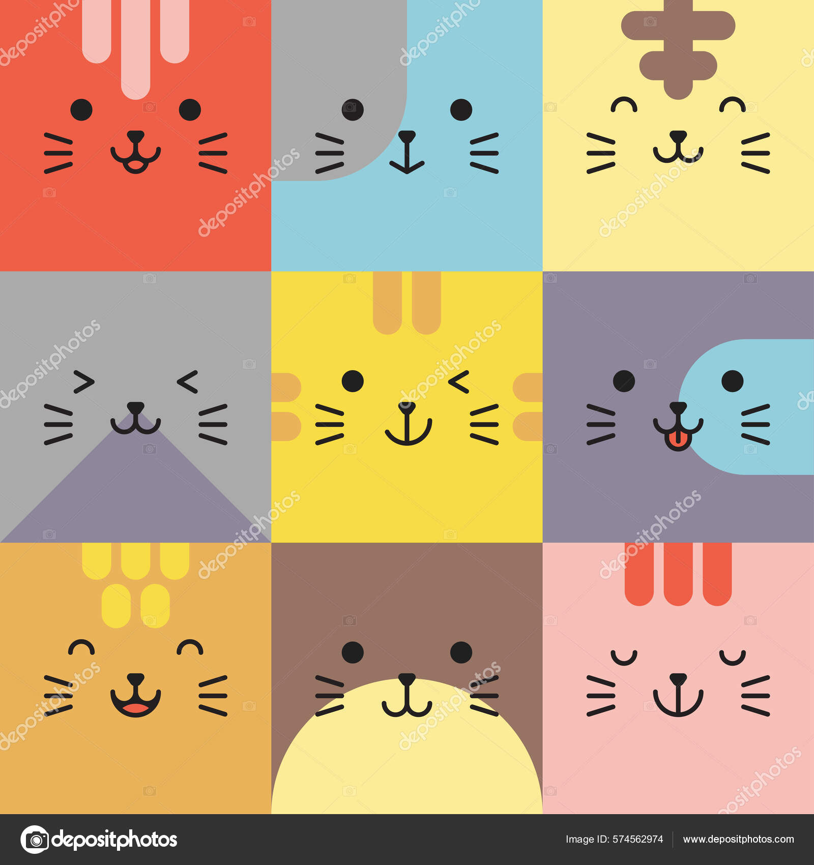 Kawaii desenhos animados emoticons coloridos conjunto vector
